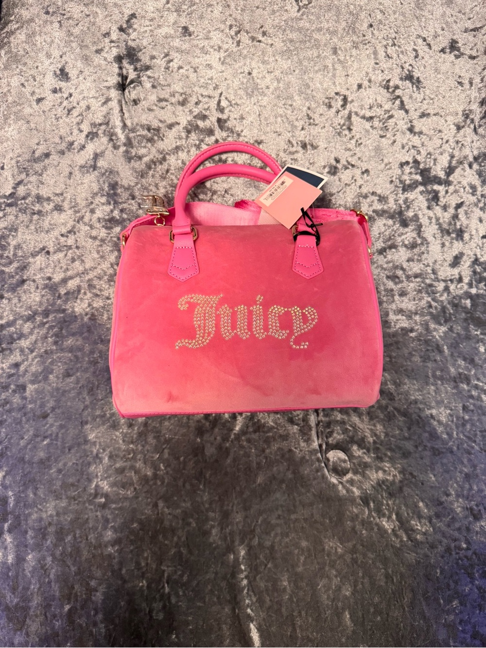 Juicy Couture Hot Pink Velour Satchel with Crystal Logo